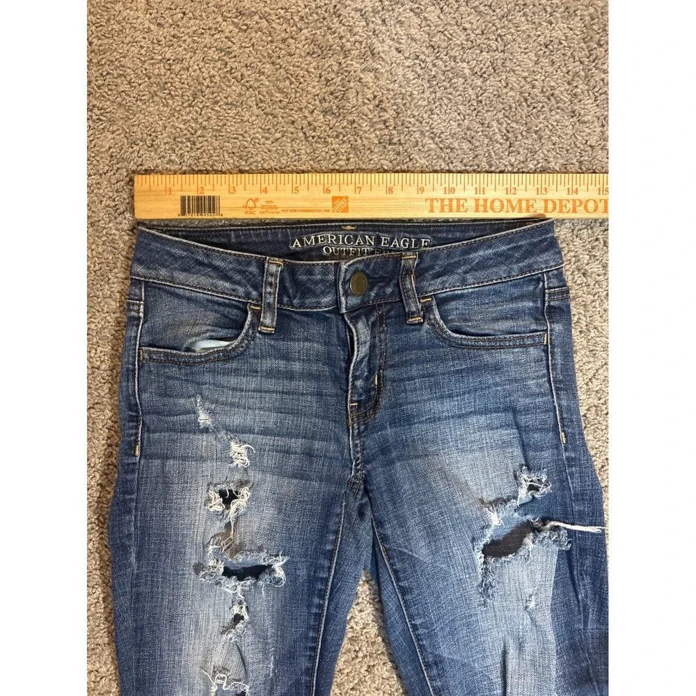 American Eagle Super Stretch Jegging Jeans Womens 2 Distressed Ripped Wash